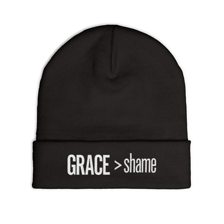 Embroidered 'Grace > Shame' Knit Beanie – Winter Hat