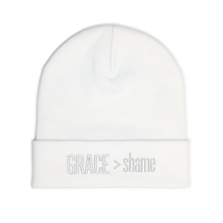 Embroidered 'Grace > Shame' Knit Beanie – Winter Hat