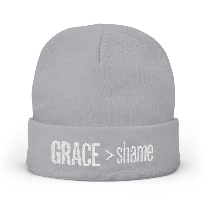 Embroidered 'Grace > Shame' Knit Beanie – Winter Hat