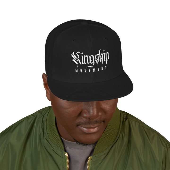 Embroidered 'Kingship Movement' Snapback Flat Bill Hat
