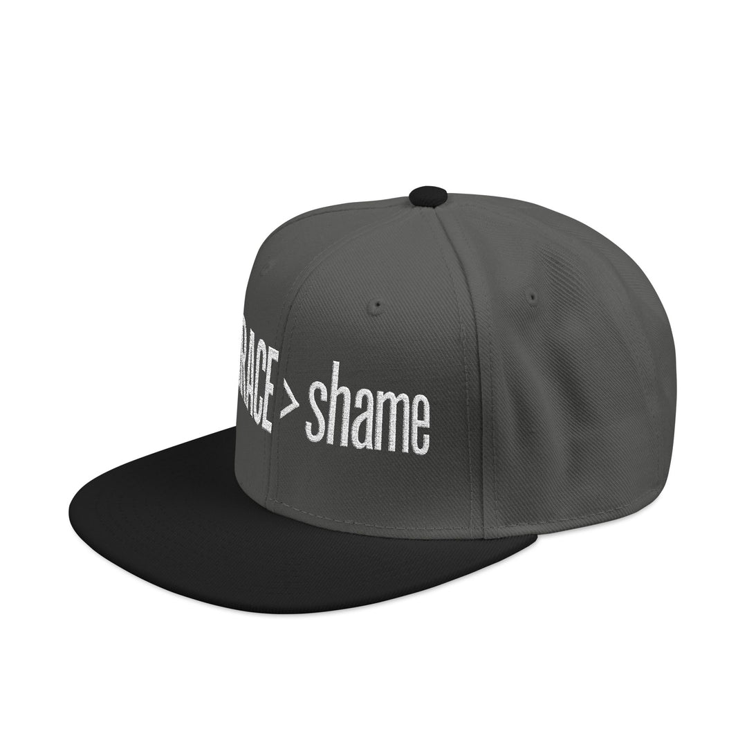 Embroidered 'Grace > Shame' Snapback Flat Bill Hat