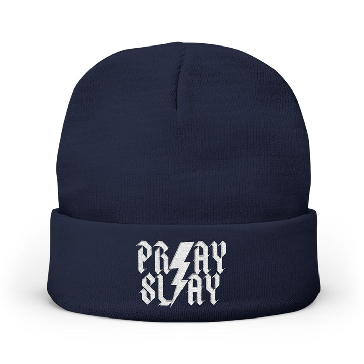 Embroidered 'Pray Slay' Knit Beanie