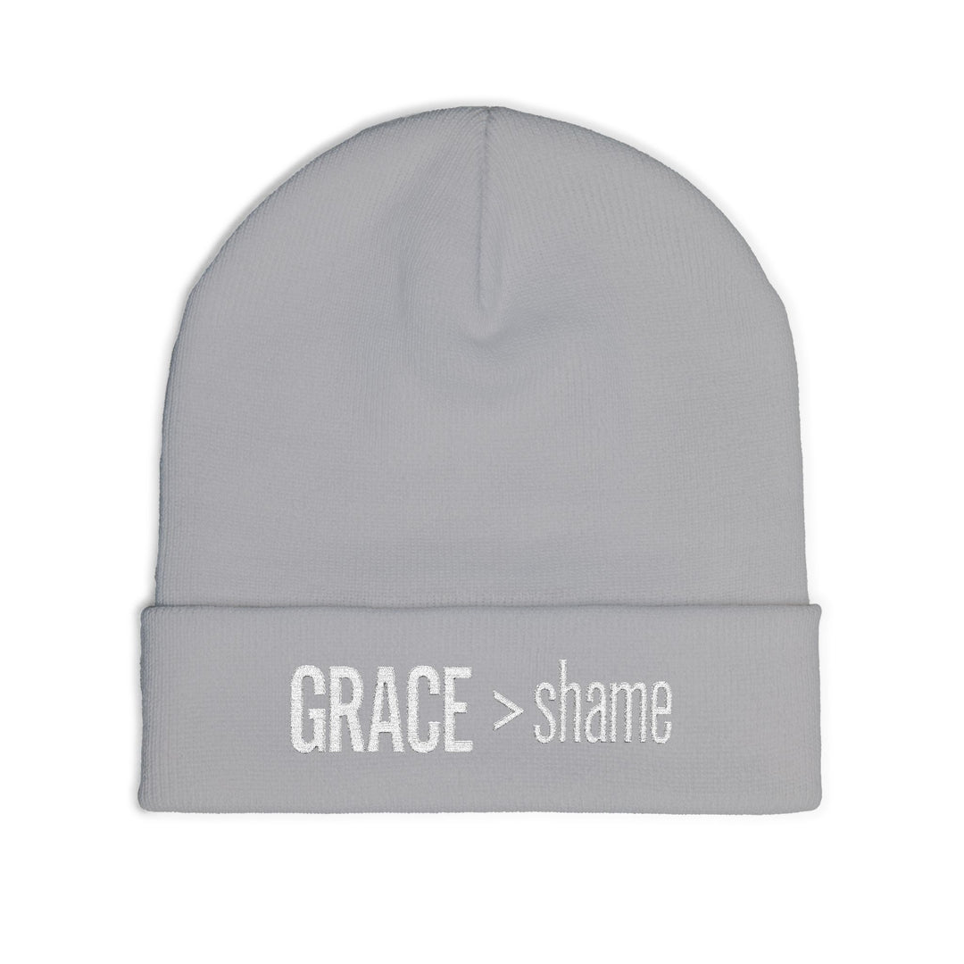 Embroidered 'Grace > Shame' Knit Beanie – Winter Hat
