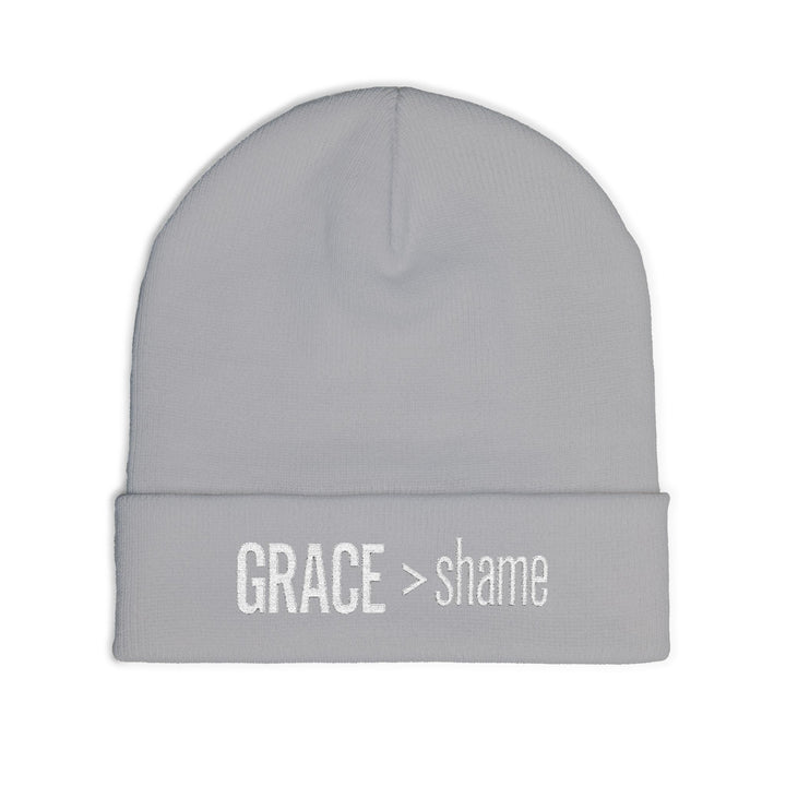 Embroidered 'Grace > Shame' Knit Beanie – Winter Hat